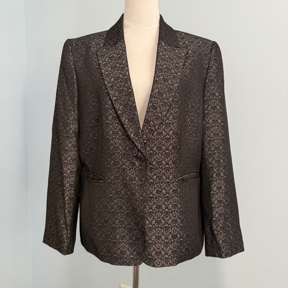 Tahari ASL Luxe Petite Steel Black Luxe Jerry Jacket Size 16p